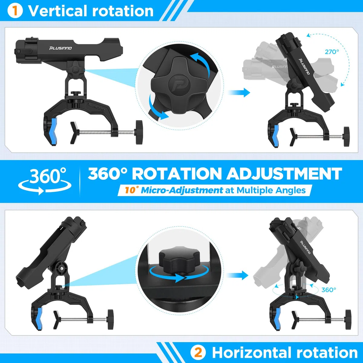 PLUSINNO Paquete de 2 Soportes para caña de Pescar para Barco, Soporte Mejorado para caña de Pescar con Abrazadera ampliada, Innovador diseño en Forma de V Doble, Apto para Pesca de Barco de Tubo