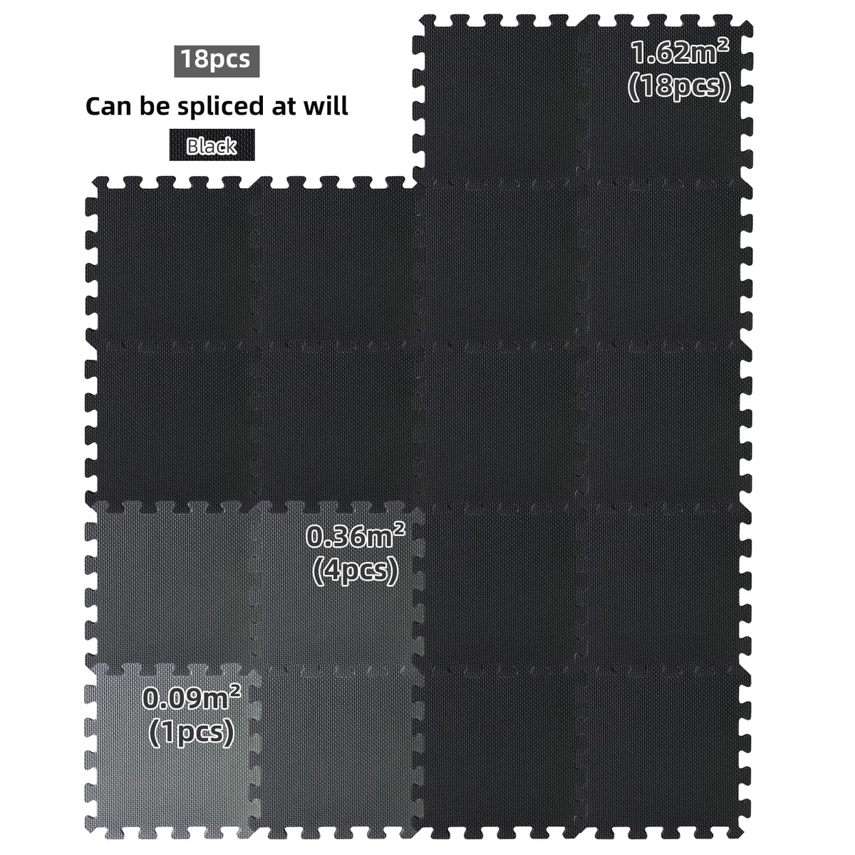 CCLIFE EVA Rubber Floor 30x30 cm Puzzle Mat Floor Protector Gym Machines Rubber Foam Gym Floor, 18 Pieces Black - Plain Fabric.
