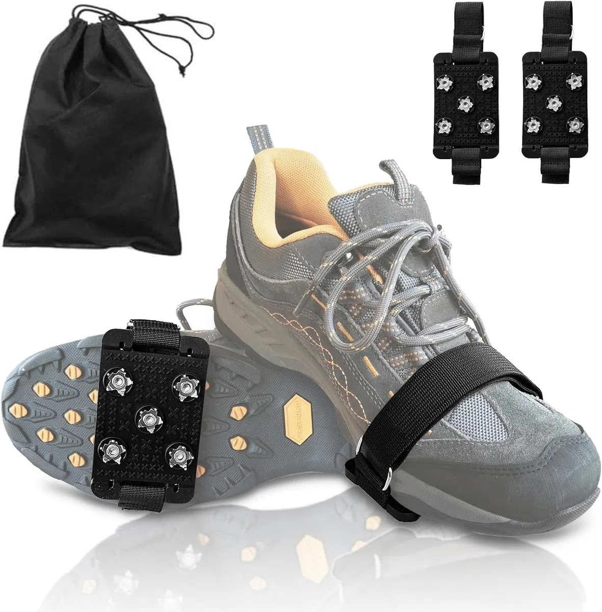 Crampones Nieve Hielo, Crampones Antideslizante con 5 Dientes de Acero Inoxidable, Crampones Hielo, Antideslizante Nieve Hielo Tracción, Crampones Tacos Picos, Steigeisen para Wanderschuhe
