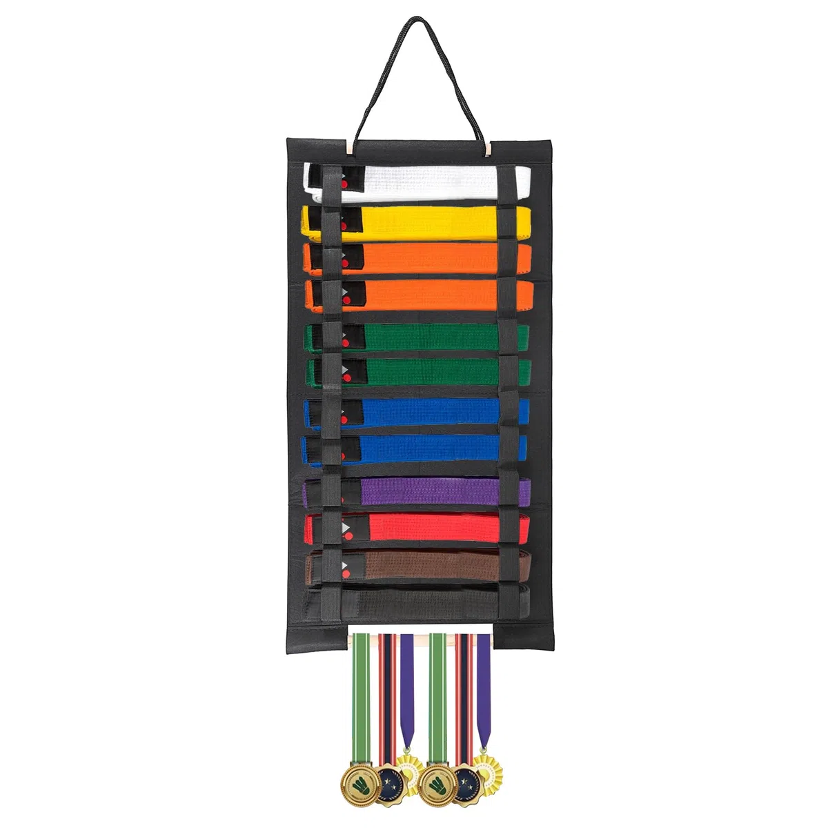 SUMNACON Soporte para 12 Cinturones de Artes Marciales, Organizador Negro de Cinturones de Karate Taekwondo para Colgar en la Pared, Soporte Expositor de Cinturones de Artes Marciales, Colgador de