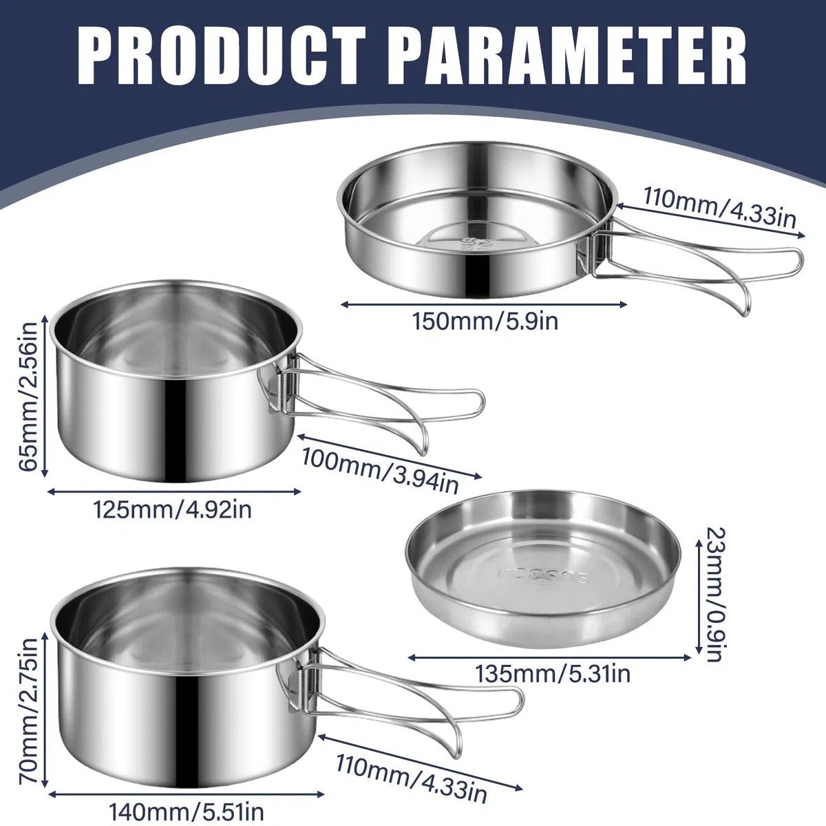 Juego de utensilios de cocina para camping, 4 piezas, juego de vajilla de camping 304, olla de acero inoxidable con sartén, olla portátil para camping, juego de sartenes, cubiertos plegables para