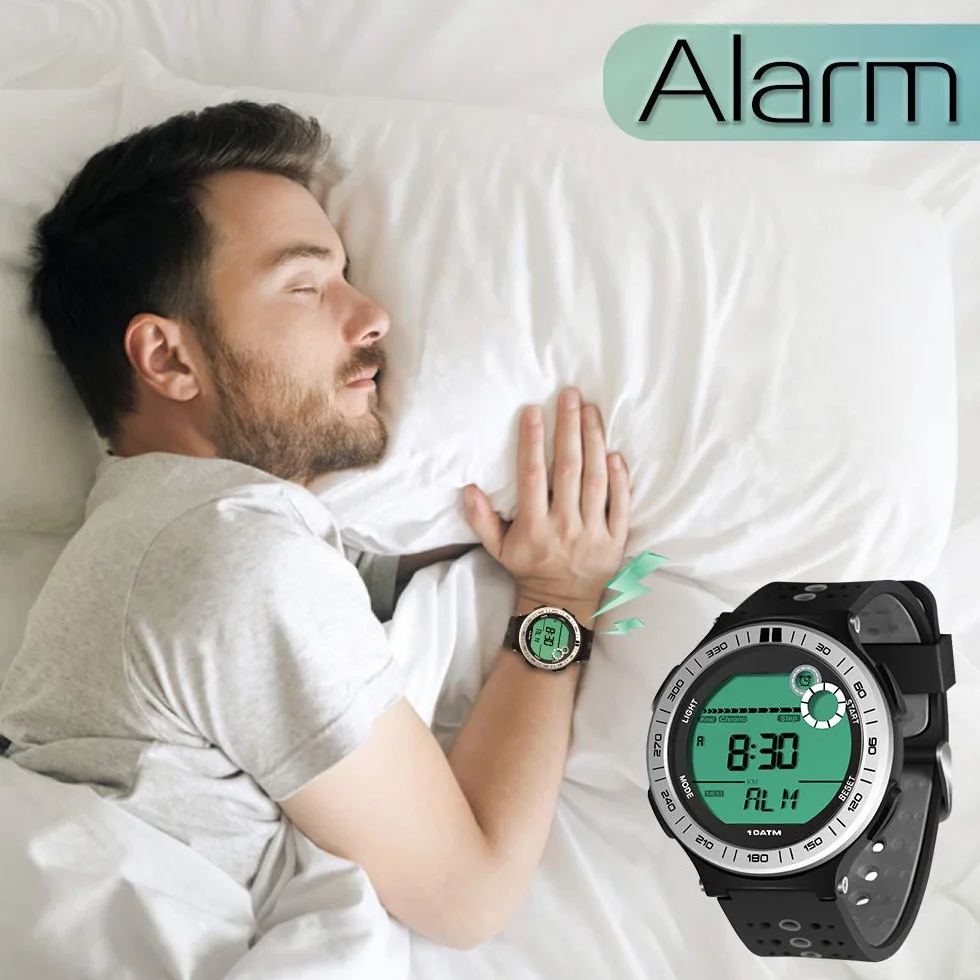 Podómetro Reloj de Pulsera Hombre Submarino Reloj Buceo 10 ATM Impermeable con Función de Cronómetro de Vuelta y Reloj Despertador, Formato de 12/24 Horas Seleccionable