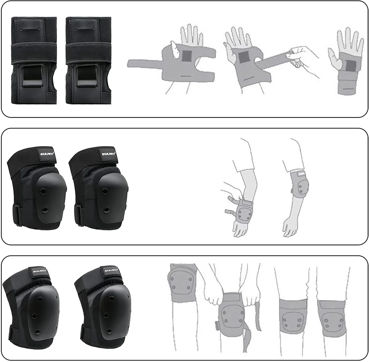 EULANT Rodilleras y Coderas para Adolescentes & Adultos,Protecciones Patines para Chico & Niña,Kit Protector para Patinar Monopatín Esqui Bici Skate,Muñequera para Patines