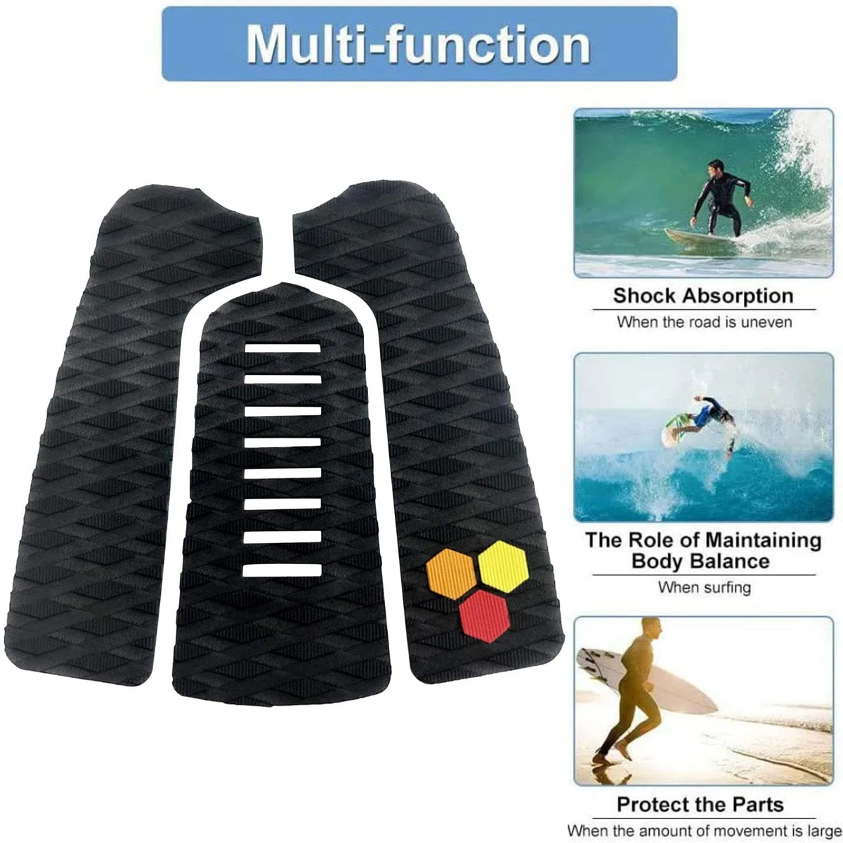 Almohadilla de agarre para tabla de surf, almohadilla antideslizante para tabla de surf, almohadillas de tracción de cubierta de tabla de surf EVA, 3 agarres de cubierta para tabla de surf,