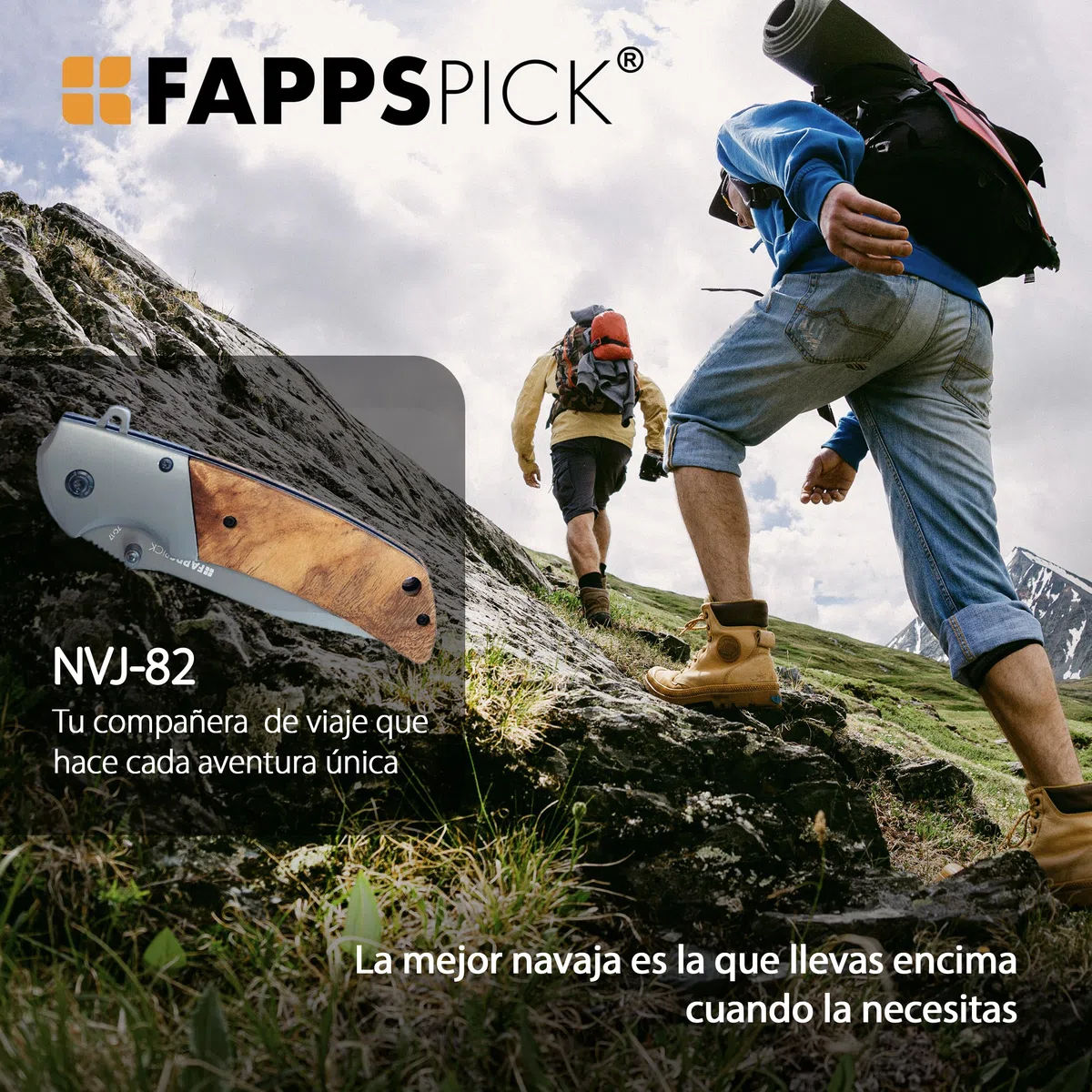 Cuchillo Plegable | Navaja de Bolsillo Hoja 9,5cm de Acero Inoxidable y Recubrimiento de Titanio | Navajas EDC Mango 12,5cm de Madera Natural | Regalo Hombre Ideal