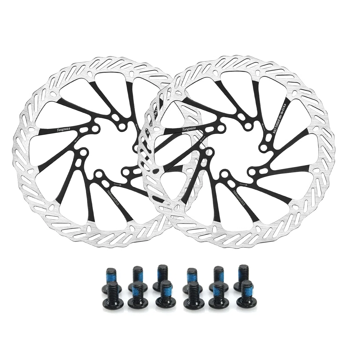 Discos de freno de bicicleta, paquete de 2 con 12 tornillos, Rotores de disco de freno de bicicleta de 140 mm/160 mm/180 mm/203 mm para bicicletas urbanas y de montaña (Negro, 180mm)
