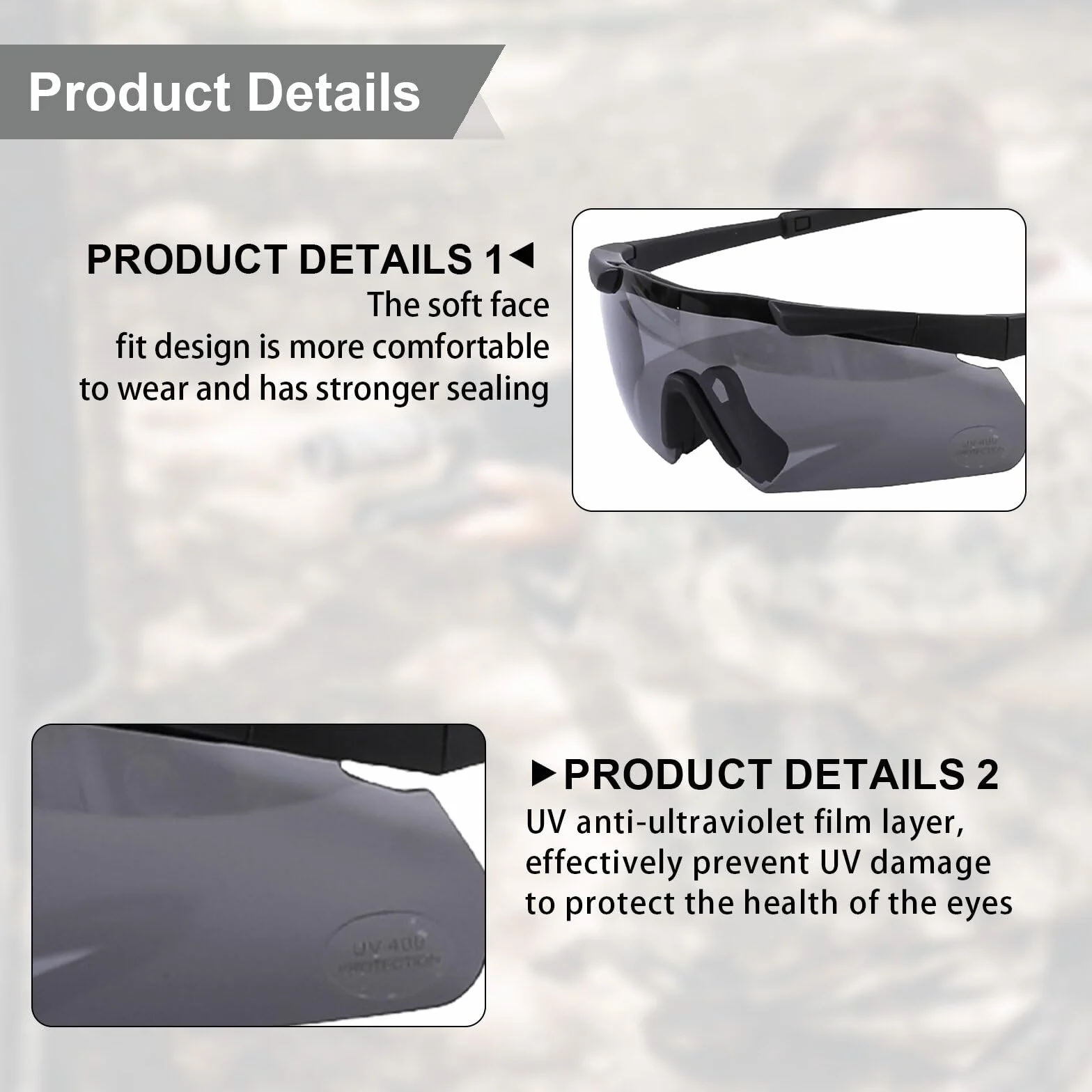Aicharynic Gafas de tiro con 3 lentes intercambiables, gafas de protección con lentes transparentes antivaho y resistentes a los arañazos, ajustables, resistentes a los golpes, protección láser