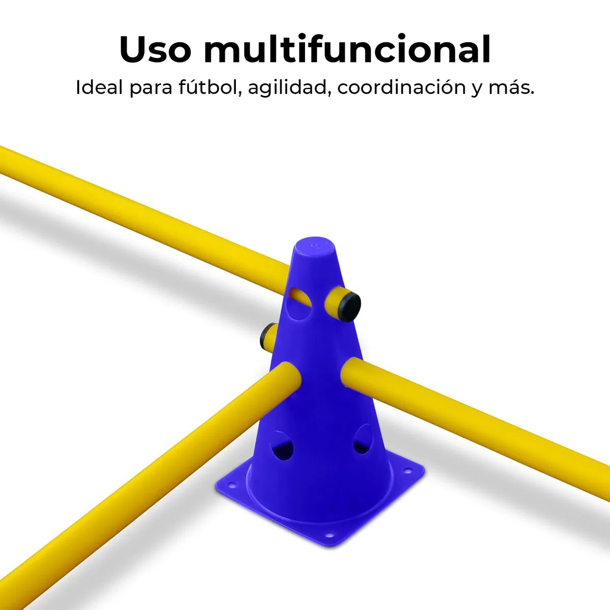 CANNON Juego Set Vallas de Entrenamiento de coordinación de Altura Regulable, Circuito Agilidad de 15 Piezas, 10 Conos Azules 23cm y 5 Picas de 100cm.