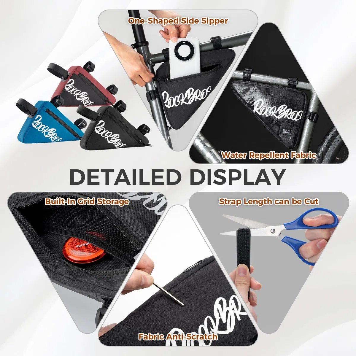 ROCKBROS Bolsa Cuadro Triangular Bicicleta, 0,8L Bolsa Tubo Superior Portaherramientas de Ciclismo para Bicicleta Carretera MTB Gravel