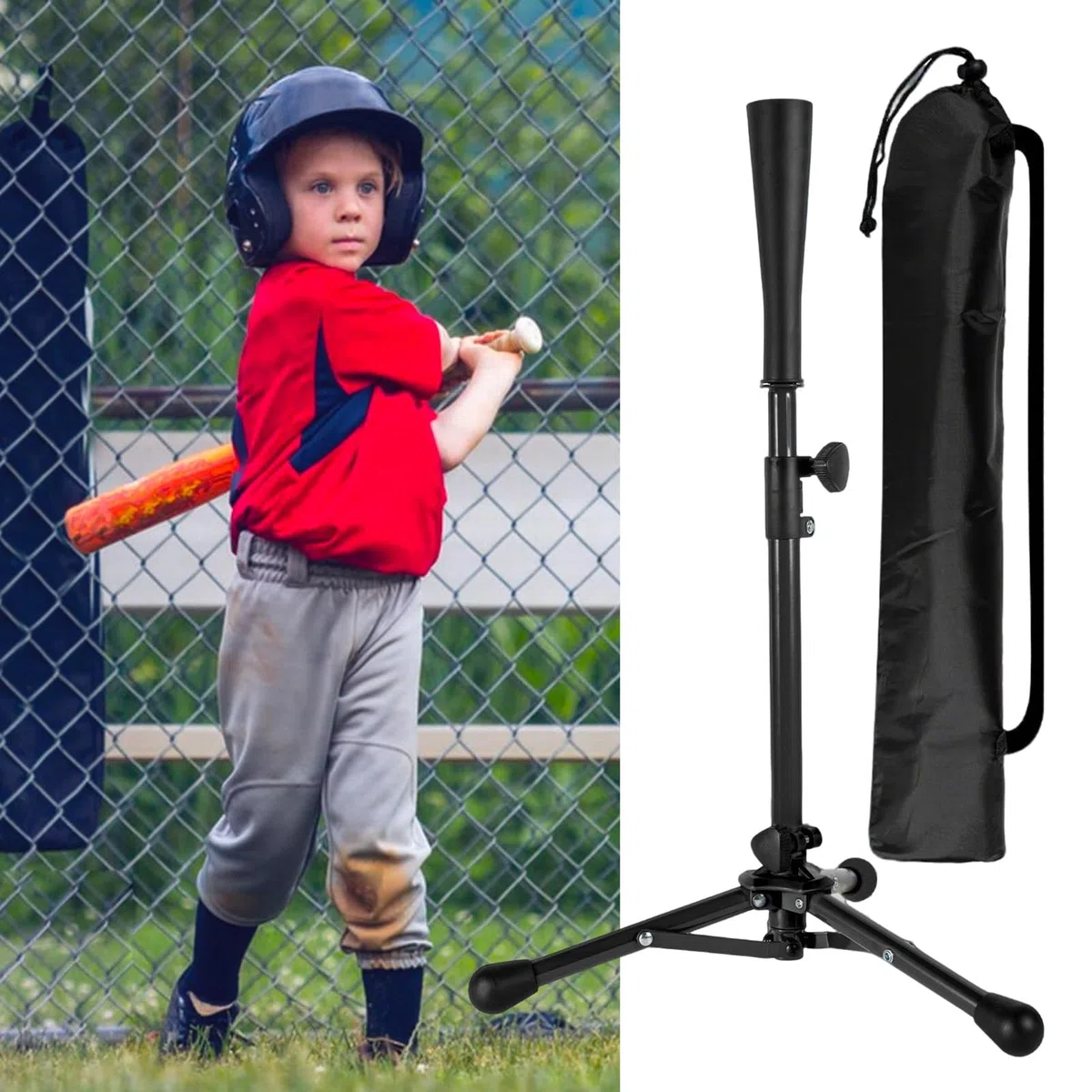 Tee Ball Stand - Camiseta de béisbol para niños, entrenador de trípode ligero y ajustable en altura | Portátil para principiantes, apto para edades de 3 a 8 años, juego de competición, raqueta, jaula,