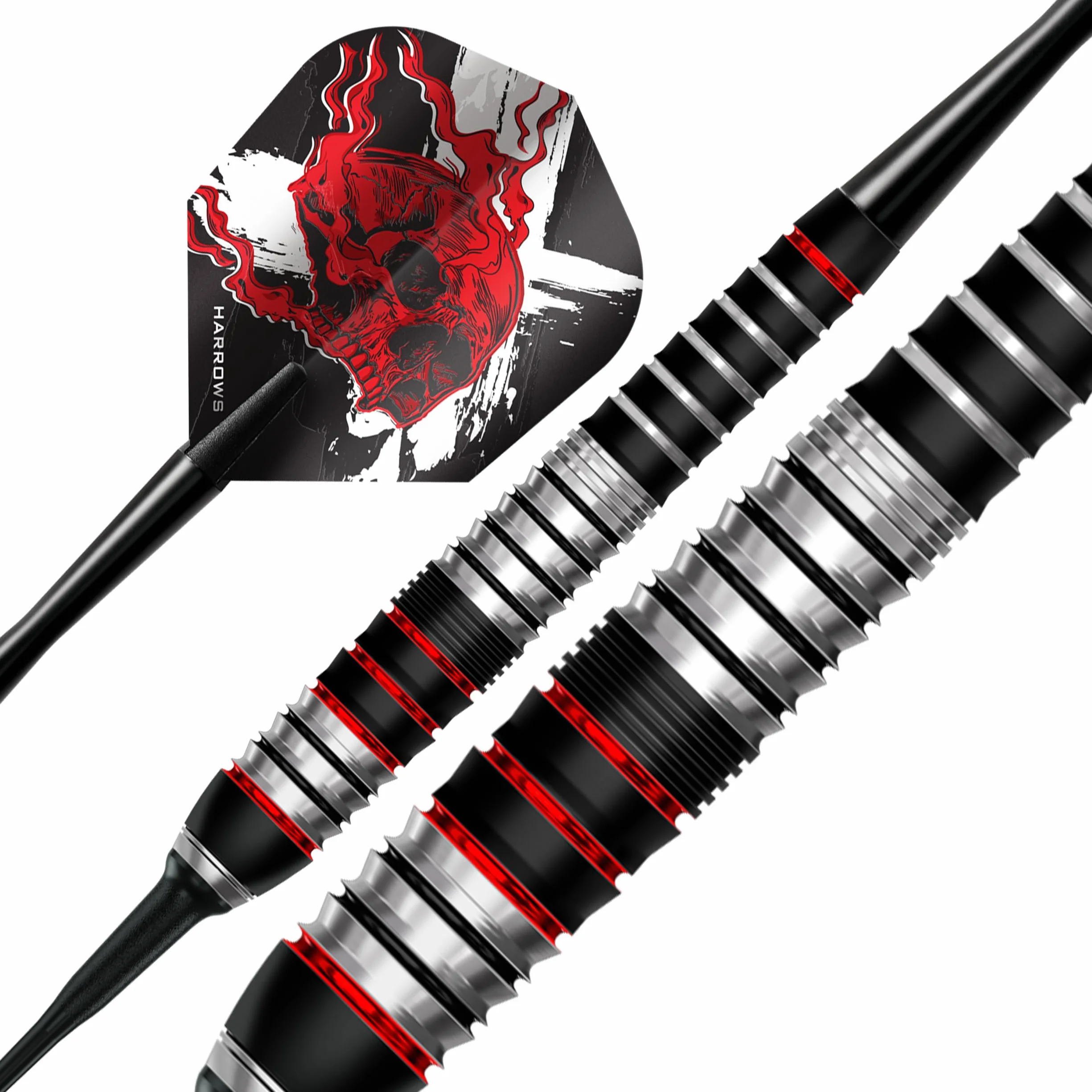 Harrows Ryan Searle Heavy Metal - Juego de dardos de punta blanda de acero inoxidable en 18 g o 20 g – Incluye cañas Speedline, plumas de 100 micras y caja de dardos, dardos de punta blanda resistente