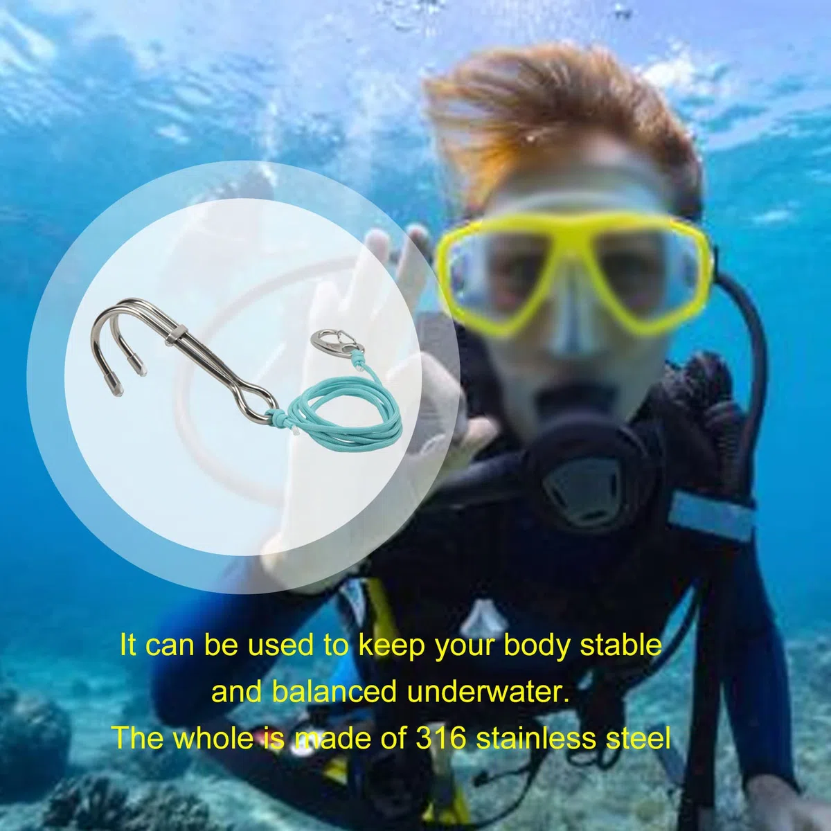 Gancho de Buceo Doble de Acero Inoxidable Gancho de Deriva de Buceo con Línea Resistente al Desgaste Resistente para Accesorios de Buceos en Cuevas, Fotografía Subacuática