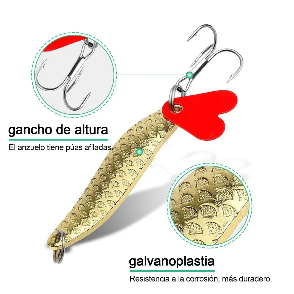 DONQL Juego de 20 señuelos de pesca de metal, con cucharas de metal, anzuelos de pesca, anzuelos, anzuelos, anzuelos