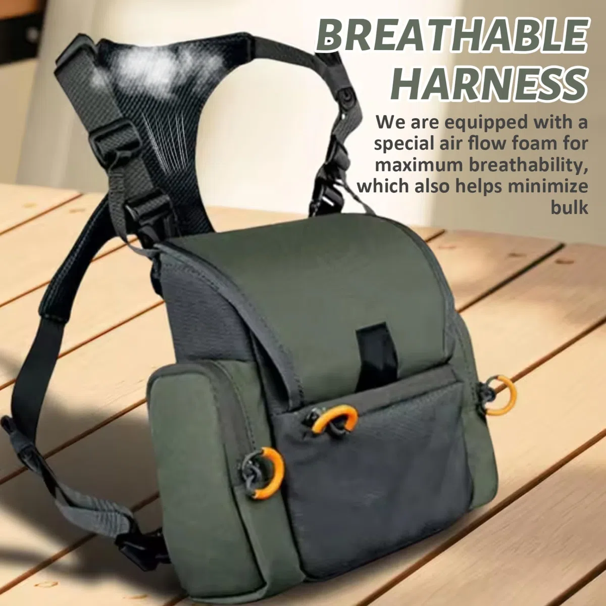 Arnés binocular, paquete de pecho de caza ajustable y transpirable con paquete de caza impermeable con múltiples bolsillos para hombres y mujeres