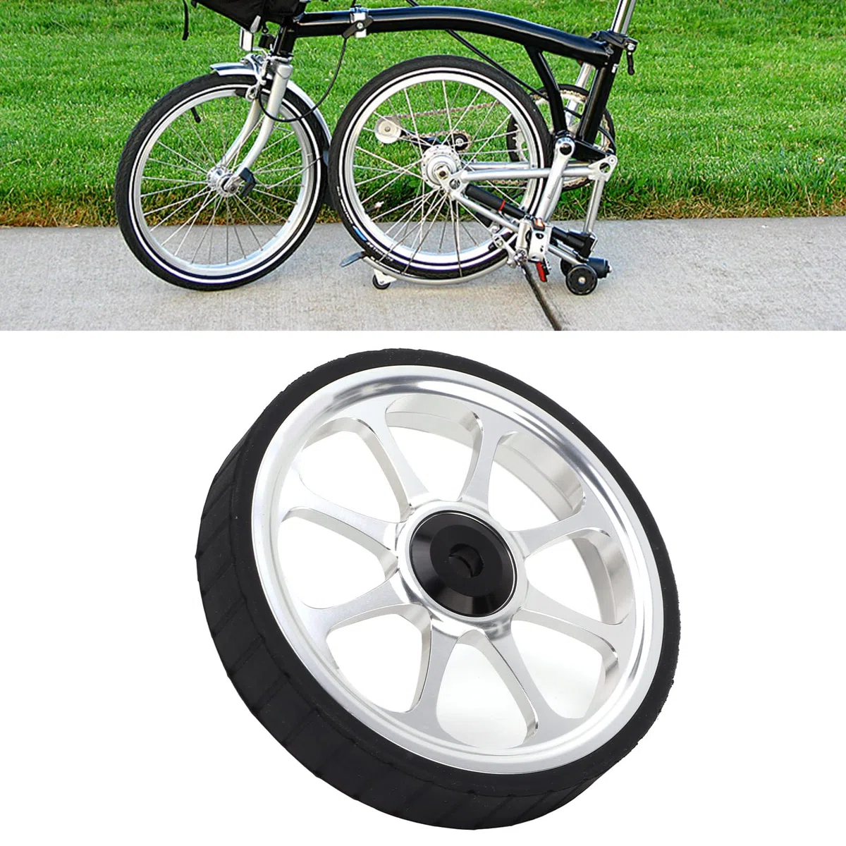 KIMISS Rueda Fácil Brompton de 80Mm con Barra Telescópica para Bicicleta Plegable con Neumático de Goma de Aleación de Aluminio, Rodamiento Ensanchado de 82Mm 3Sixty