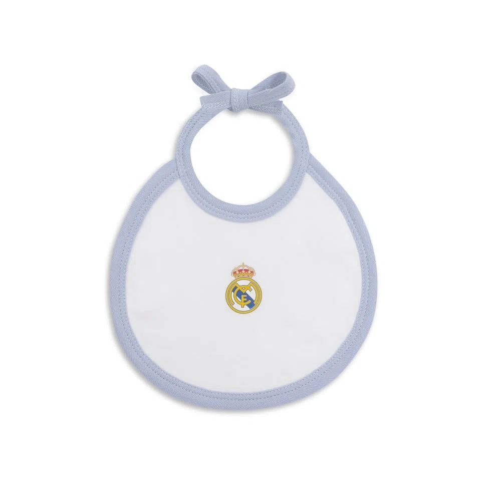 Interbaby - Set Regalo 5 Piezas del Real Madrid - Primera Puesta Bebé Recien Nacido - Compuesto por Gorro, Camisa, Polaina, Manopla y Babero. Edad 0-6 meses.