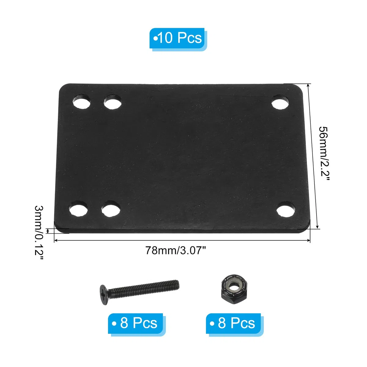 PATIKIL Juego de Almohadillas Elevadoras para Monopatín de 3 mm/1/8 con Kit de Tornillos 2 Juegos de Almohadillas de Cuña Inclinadas de PU de 29 mm y Pernos de Montaje Negro