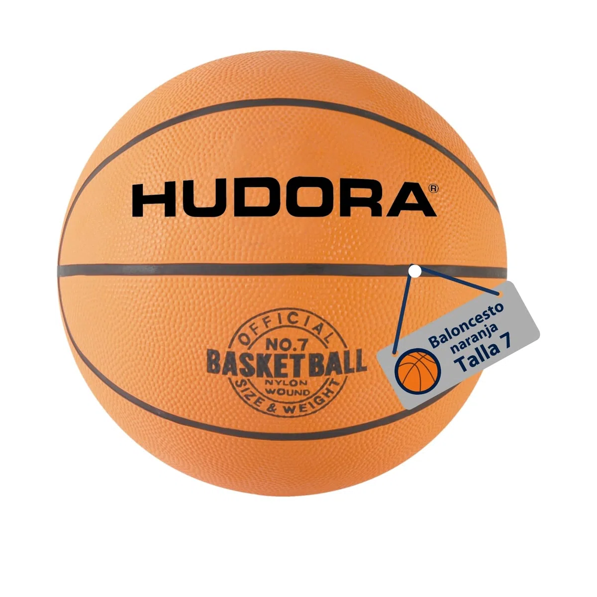 HUDORA Baloncesto tamaño 7 Naranja, sin inflar - Baloncesto de Goma para Interiores y Exteriores para niños, jóvenes y Adultos - Baloncesto de Goma Natural para Principiantes y avanzados