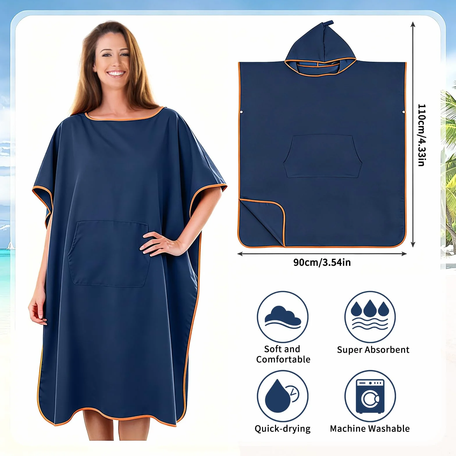 Poncho de Surf de Mujer Hombre, Poncho Toalla Adulto, Toalla de Microfibra con Capucha, Albornoz para Cambiarse, Albornoz de Secado Rápido Cambiador Playa para Surf, Acampar, Natación y Buceo
