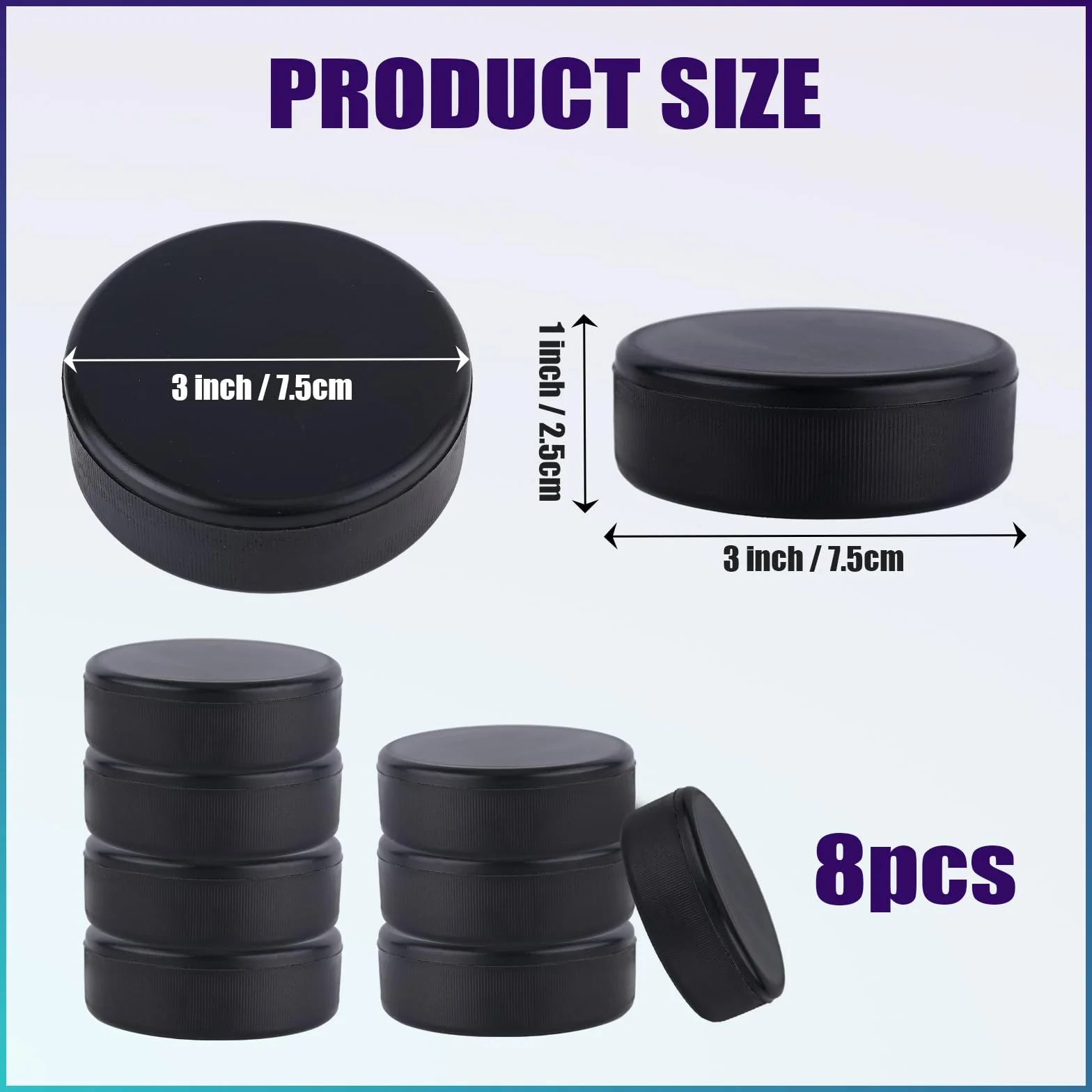 PEUTIER 8 Uds Discos de Hockey sobre Hielo, Diámetro 7,5cm / Grosor 2,5cm, Ligeros Discos de Hockey de Espuma para Práctica y Entrenamiento Clásico, Interior (Negro)