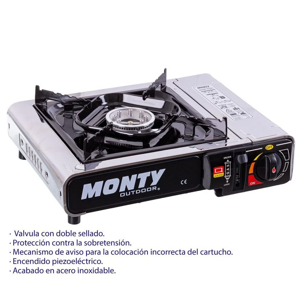 LOLAhome Cocina portátil de Gas con 1 Quemador acabada en Acero Inoxidable, Hornillo Camping Gas, Incluye maletín de 38x12x29 cm