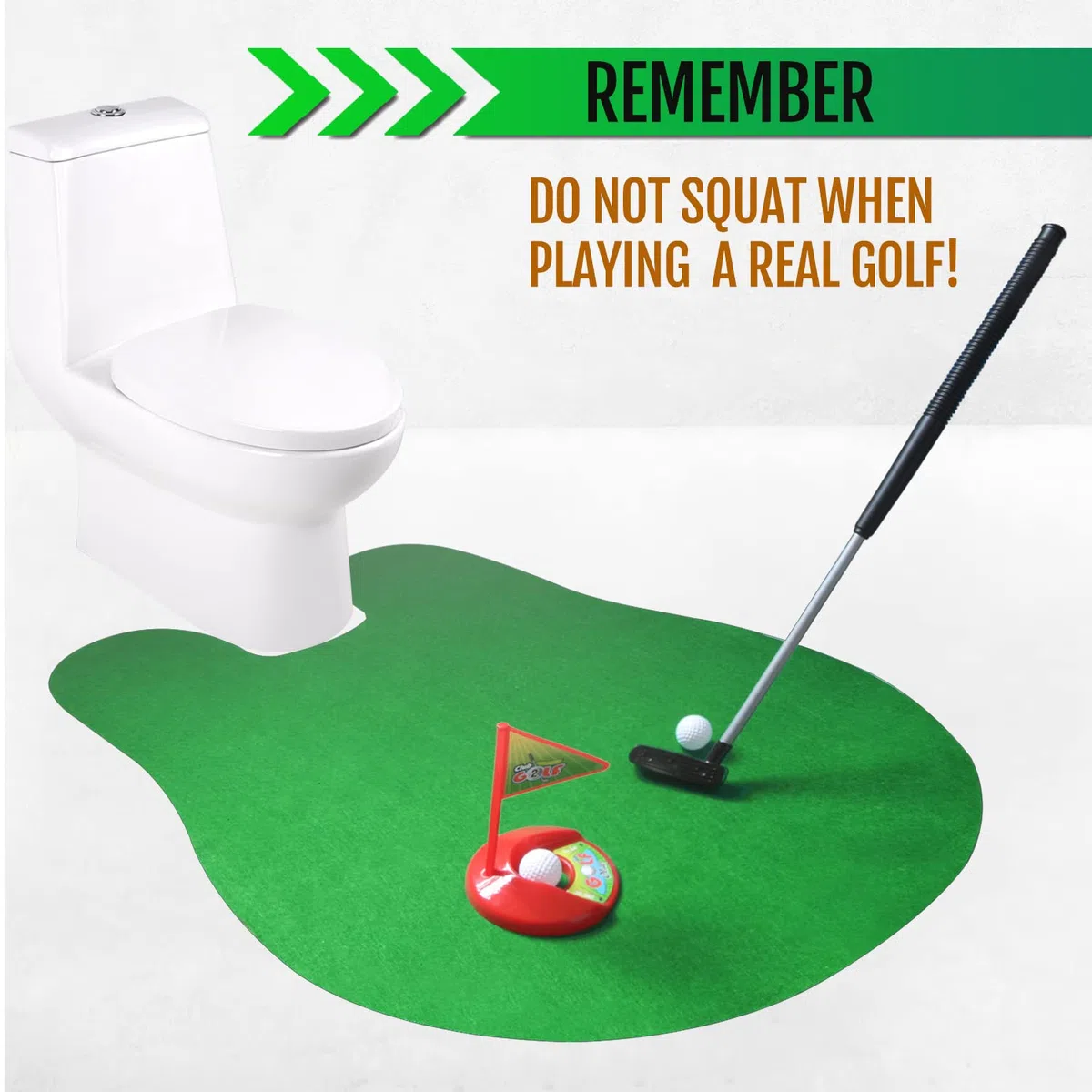 Novelty Place Juego de golf para inodoro, práctica de mini golf en cualquier baño/baño, día del padre, elefante blanco, Navidad, San Valentín, regalos divertidos de broma