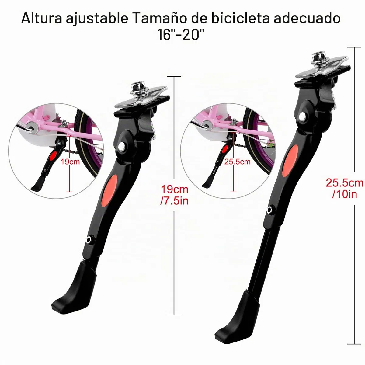 DEWEL Patas de Cabra para Bicicleta, Caballete Bicicletas de Ajustable de 16-20 Pulgadas, Aleación de Aluminio, con Pies Intercambiables para Carretera, Montaña y BMX