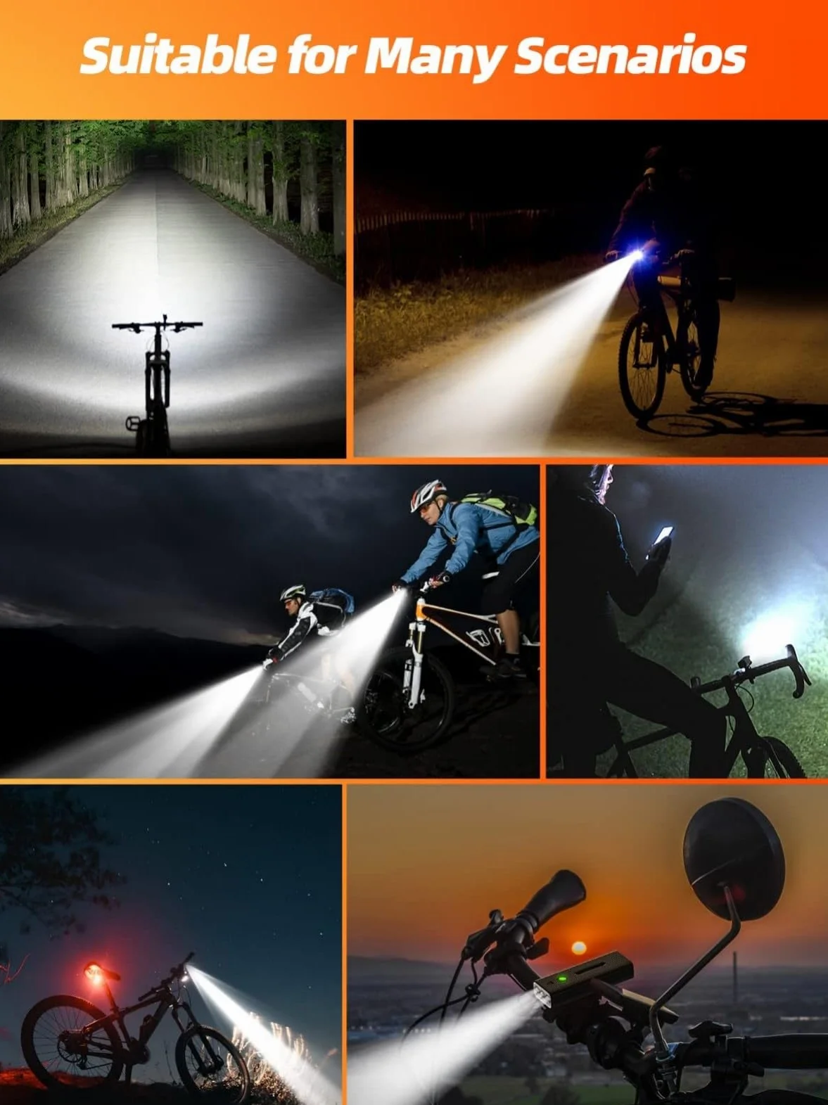 IPSXP Luz Bicicleta, Más de 14 Horas de Batería, Luz Delantera Bicicleta y Trasera IPX6 Impermeable, Luces Bici Batería de 5200 mAh, Linterna Bicicleta Led Alta Potencia Recargable por USB, 5 Modos