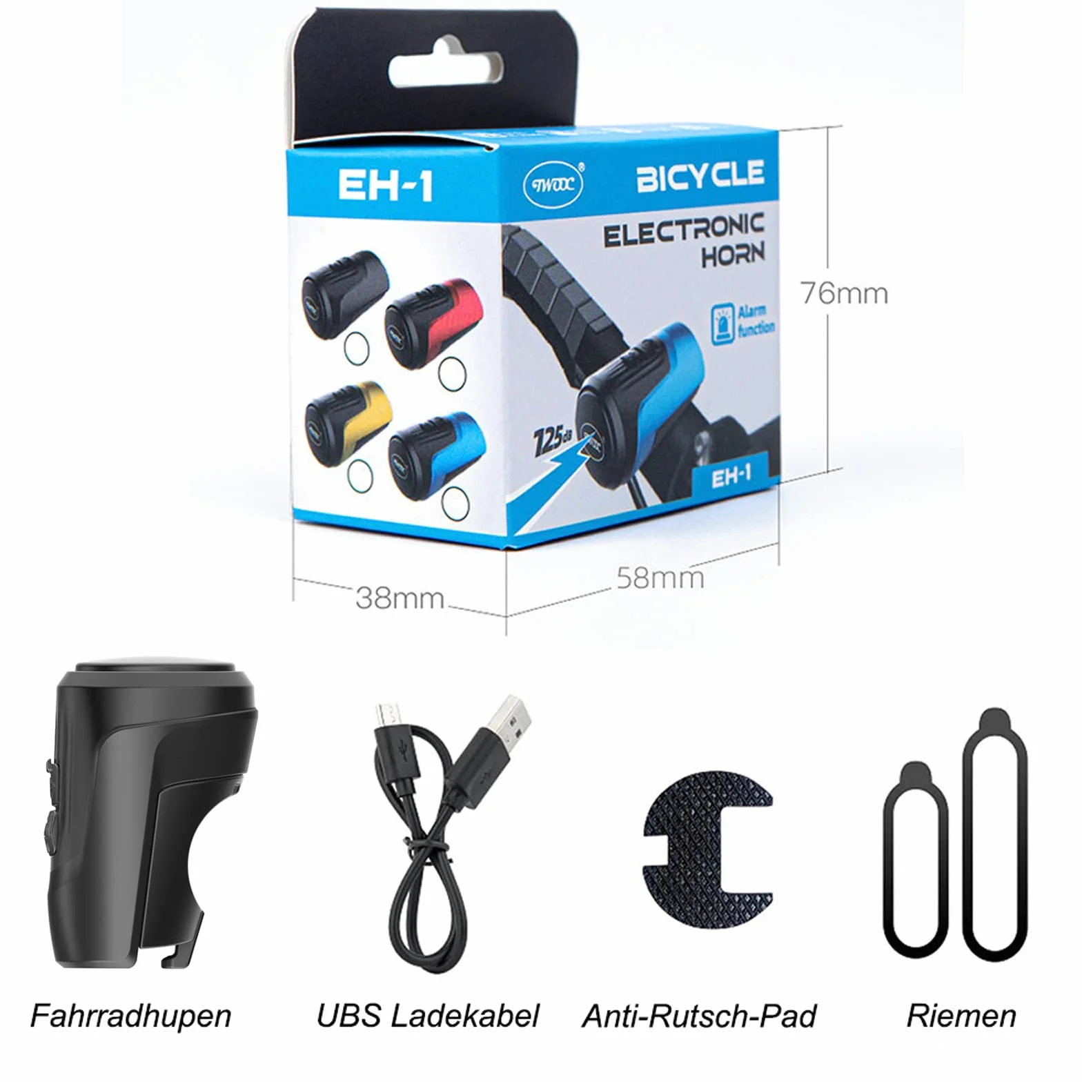 Timbre Bicicleta Electrónico, 125dB Fuerte Alarma Antirrobo Bocina Bicicleta Eléctrica, USB Recargable, para Adultos MTB/Carretera/BMX/Patinete Eléctrico (Negro)
