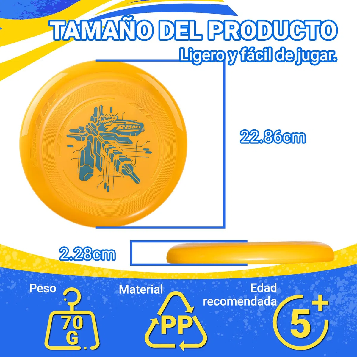 Wham-O Frisbee Go Paquete de 6 Discos Voladores, 22.86 cm Juego de Juguetes Coloridos y Ligeros para Principiantes Niños Niñas de 5+ Años para Exteriores Playa Parque Patio - 70g