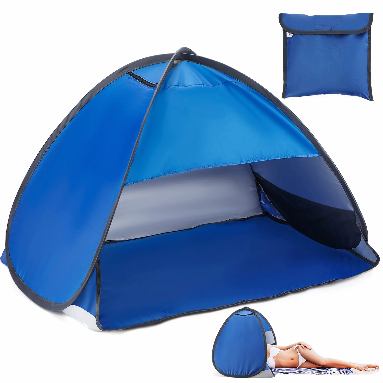 Carpa de Playa emergente Mini Tienda Carpa de Playa portátil Refugio para el Sol Tienda de Campaña Beach Sun con Bolsa de Almacenamiento Tienda de Reposacabezas Para Interior y Exterior,azul