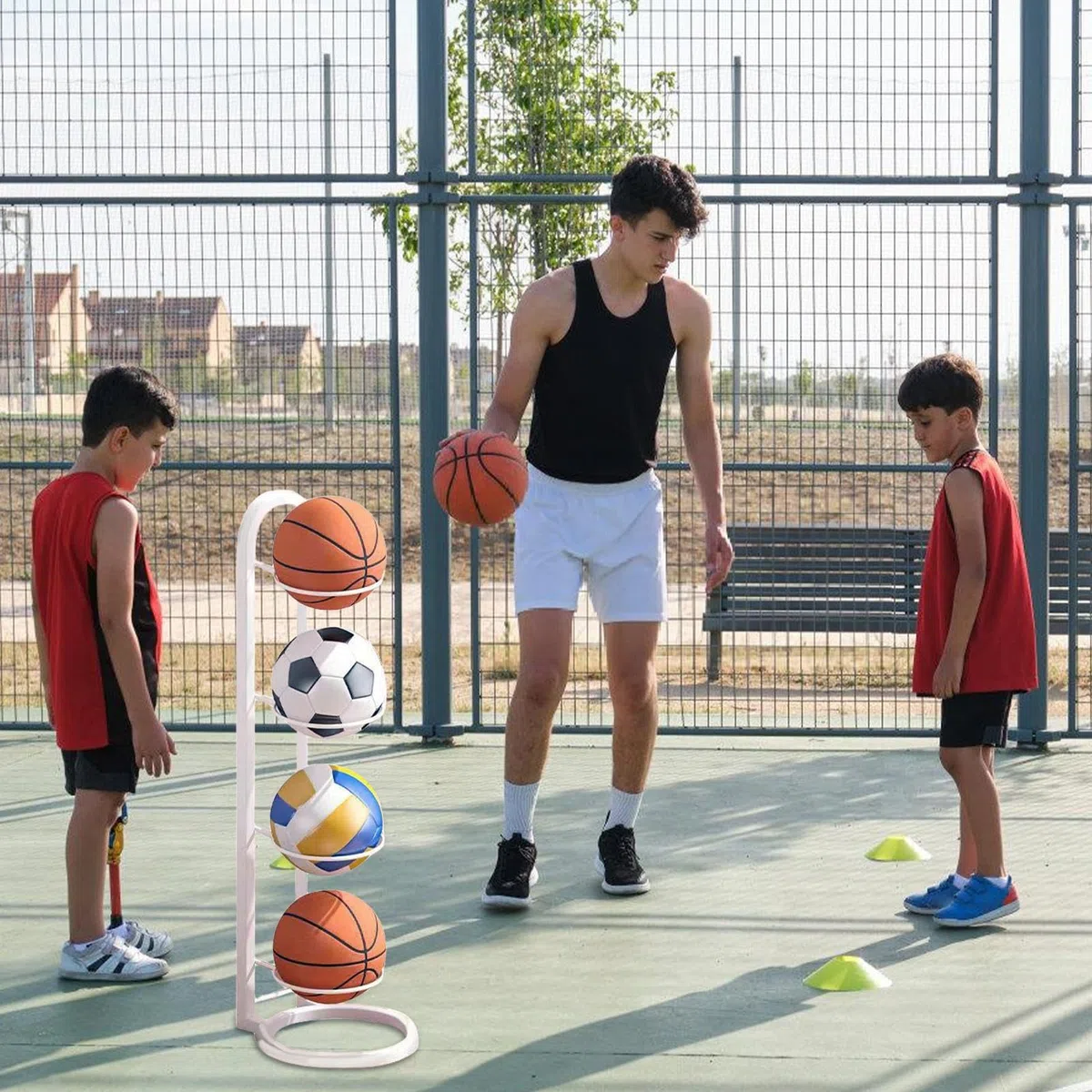 Estante De Bolas De 2/3/4/5 Niveles, Almacenamiento Vertical De Pelotas, Almacenamiento Equipos Deportivos Balon Raqueta, Estante De Almacenamiento De Pelotas Para Baloncesto, Fútbol Y Voleibol