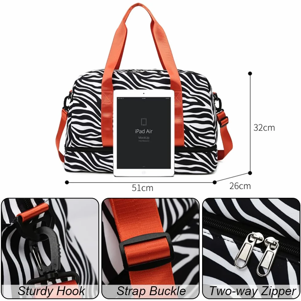 Bolsa de Gimnasio Mujer 42.43L, con Compartimento de Zapatos y Bolsillo Húmedo, Bolsa Weekend Mujer Duffel Bolso Deportivo, Bolsas Viaje Fin de Semana Equipaje de Mano, Rosa Blanco