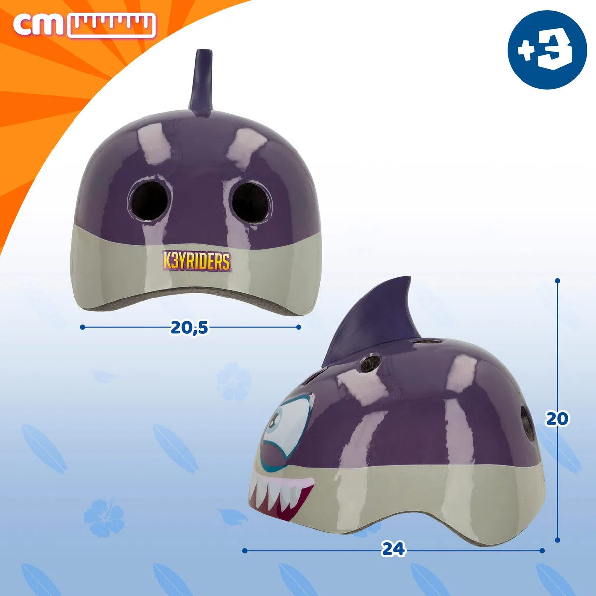 COLORBABY K3yriders Casco de seguridad 3D, casco infantil 3D, casco diseño de tirburón, casco para niños 3 años, casco , medidas 21x24,5x20 cm, para bicis y patinetes (43783)