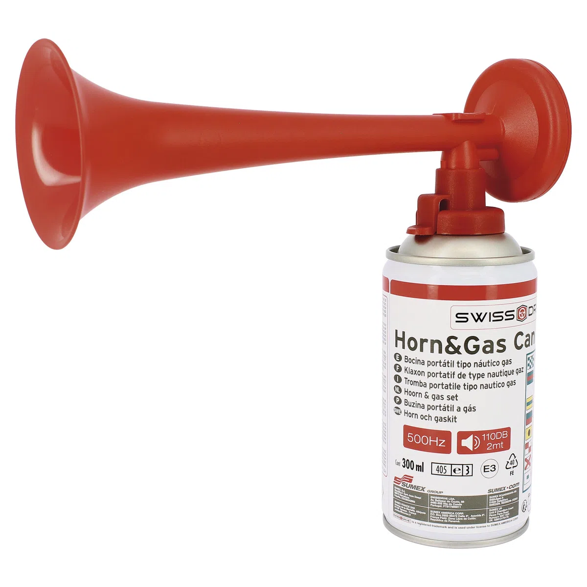 S SUMEX Bocina Portátil Tipo Náutico Gas 500Hz 110DB Muy Potente para Barco Seguridad Eventos Deportivos Celebraciones Incluye Botella de Gas