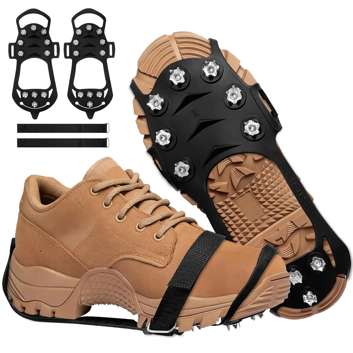 Crampones para Botas de Montaña, 11 Dientes Crampones Ligeros, Tallas 34–45 Apto Zapatos y Botas de Senderismo Actividades al Aire Libre en iInvierno