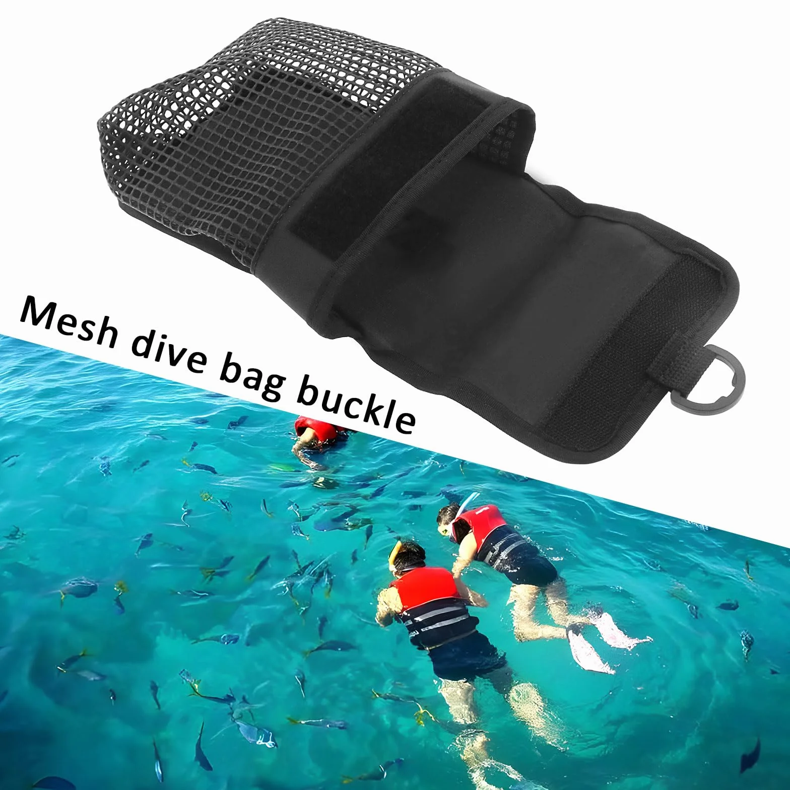 Bolsa de buceo de malla, bolsa de herramientas de malla portátil, bolsa de deporte resistente, equipo de buceo al aire libre, portátil, ligera, malla de buceo con hebilla (negro)