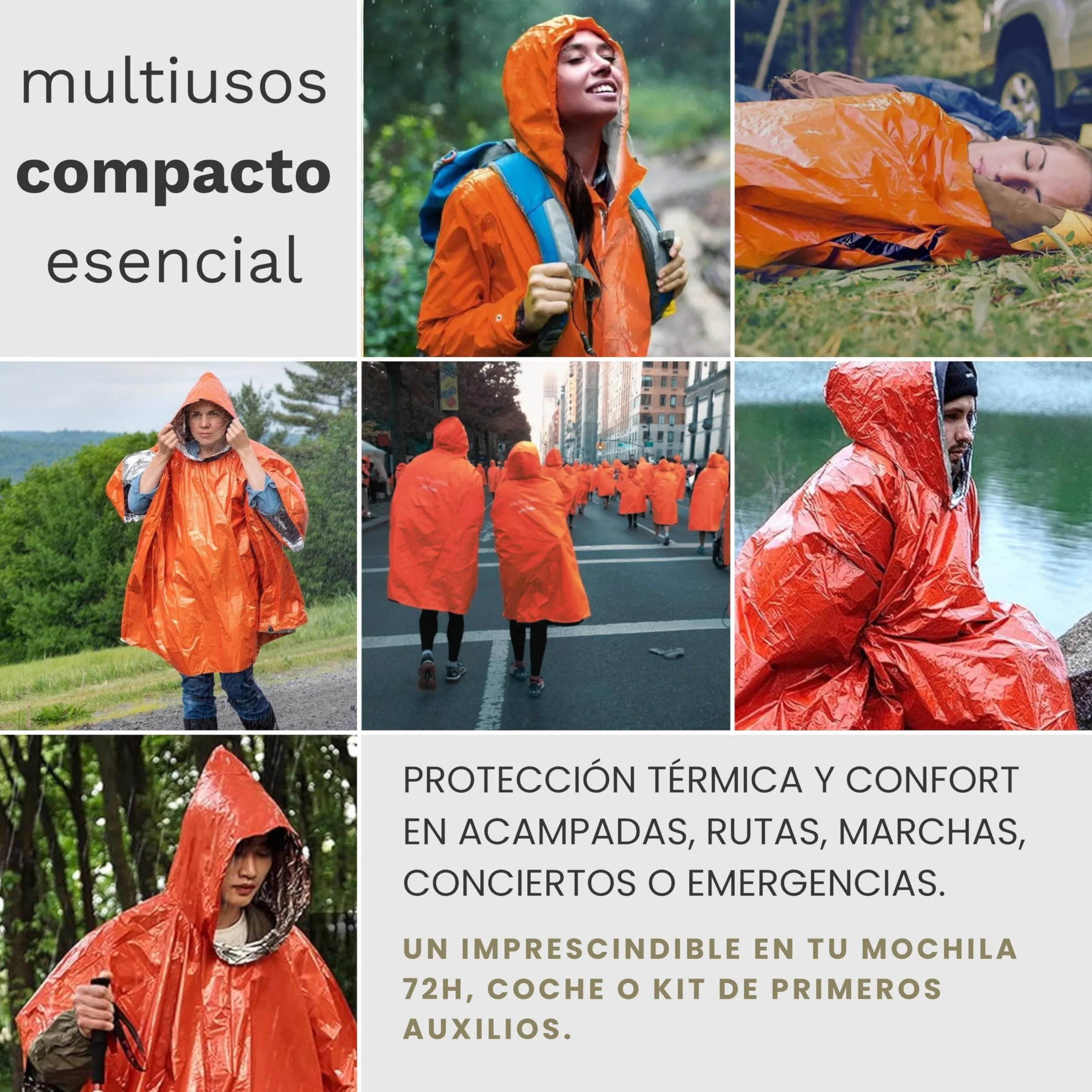 Poncho térmico de emergencia – Pack de 4 reutilizable con capucha – impermeable – para coche, montaña, supervivencia y primeros auxilios