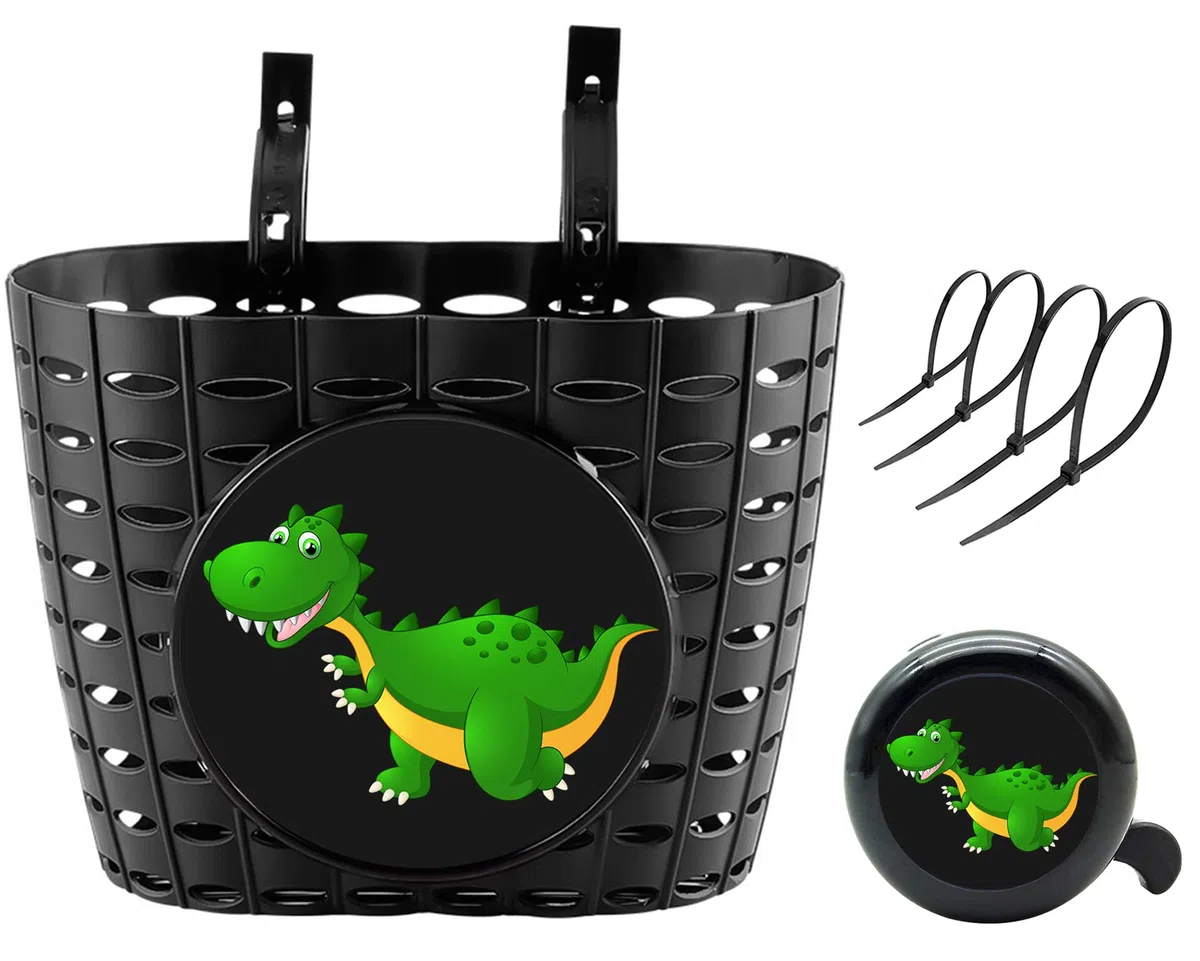 Cesta de Bicicleta para niños con Campana, Linda Cesta de Bicicleta de Dinosaurio para niños pequeños, Cesta de Manillar Delantero de plástico para Scooter, Triciclo