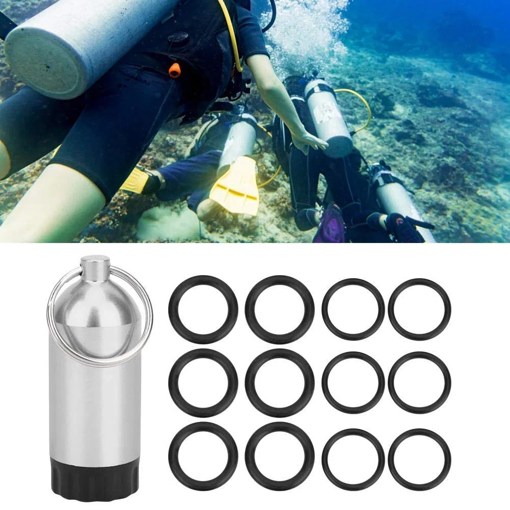 so Mini Botella de Almacenamiento del Cilindro + Anillos tóricos, Anillo de Sellado de la válvula del Cilindro de Buceo Anillos tóricos Mini Botella de Almacenamiento del Cilindro OR-MT02(Plata)