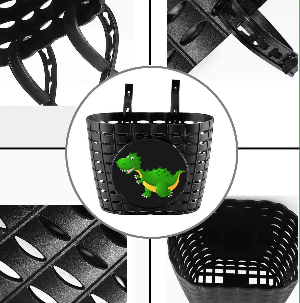 Cesta de Bicicleta para niños con Campana, Linda Cesta de Bicicleta de Dinosaurio para niños pequeños, Cesta de Manillar Delantero de plástico para Scooter, Triciclo
