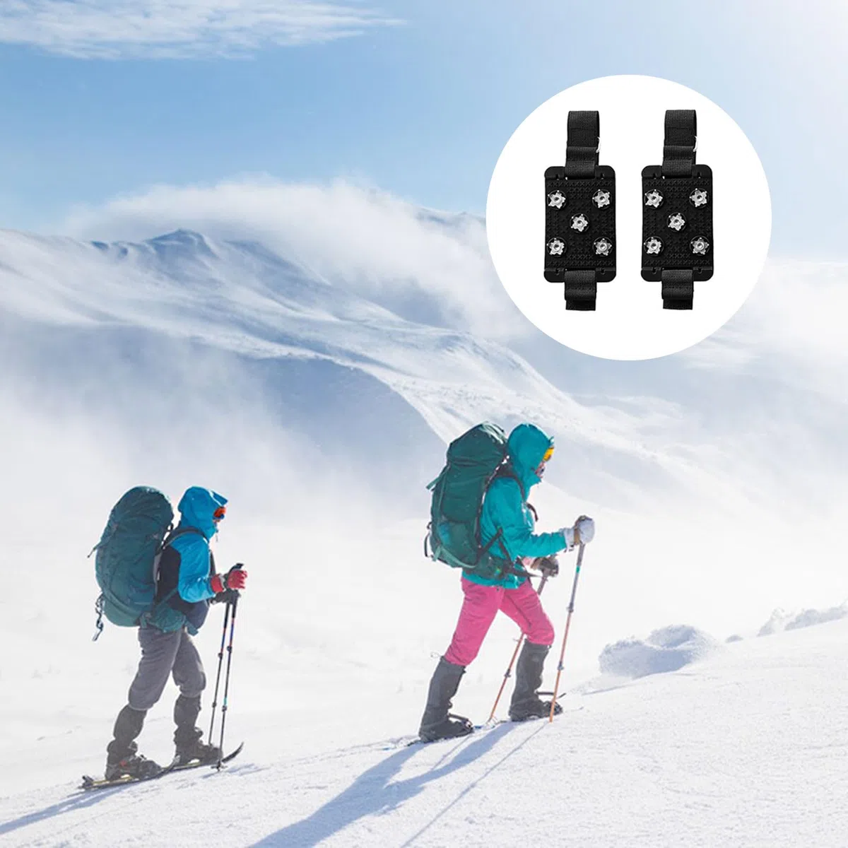 Crampones Nieve Hielo, Crampones Antideslizante con 5 Dientes de Acero Inoxidable, Crampones Hielo, Antideslizante Nieve Hielo Tracción, Crampones Tacos Picos, Steigeisen para Wanderschuhe