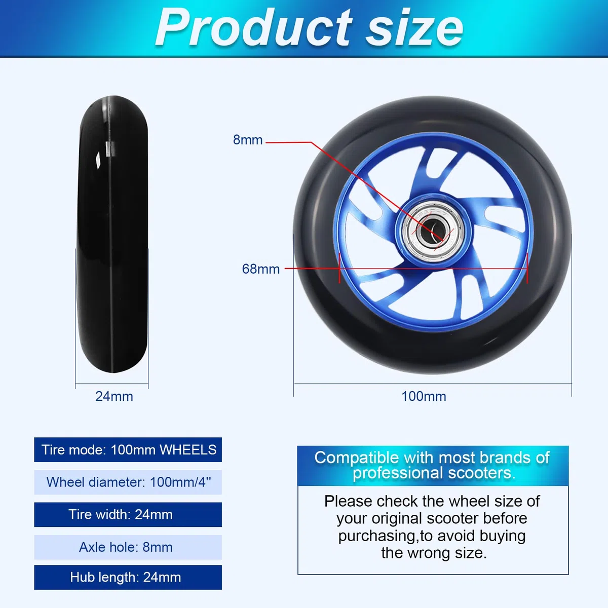 HA BIN Ruedas Scooter Freestyle 100mm – 2Pcs, Ruedas Stunt con Cuscinetes ABEC-9, Neumáticos de Repuesto para Patinete, Accesorios Patinete Stunt, Alta Durabilidad y Rendimiento