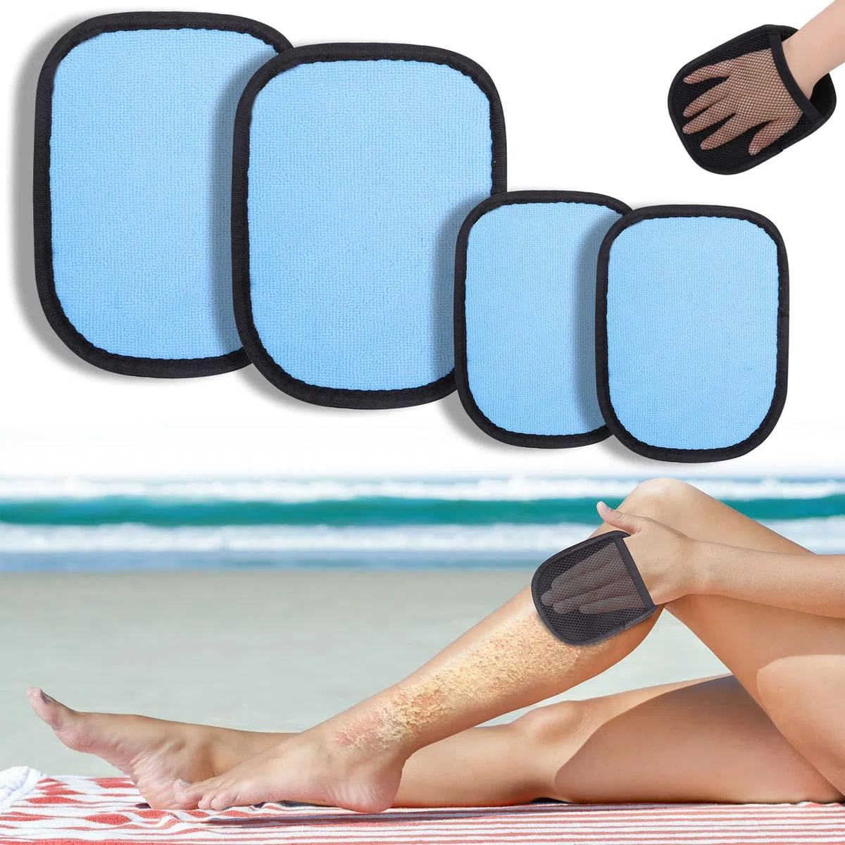 Nayyana Juego de 4 guantes de extracción de arena para padres e hijos, para la playa, manoplas de arena suaves, utensilios de playa para toda la familia, limpios