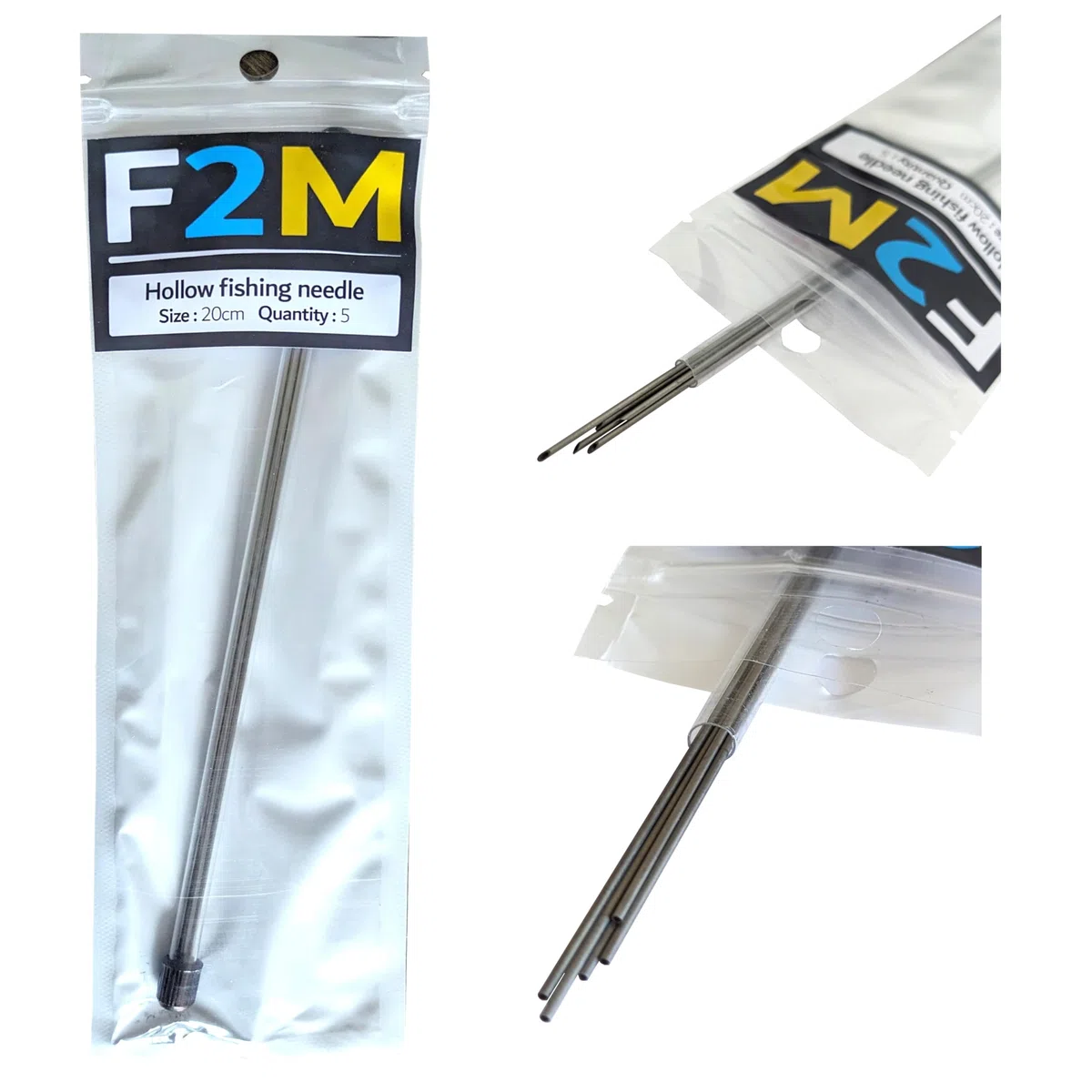 F2M - Agujas Pesca Huecas INOX 20cm Pack 10 - Tubo 10 Agujas cebar para Cebo, Gusanos y marisco - Aguja carnada surfcasting, Rigging Aguja para sardina lanzón y moluscos