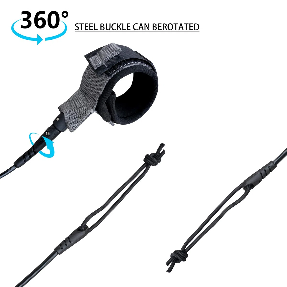 Correa de tabla de remo, correa de surf de giro único para Longboard, tabla de remo, tabla de surf de 5,5 mm de repuesto, cuerda enrollada de 10 pies, negro y azul