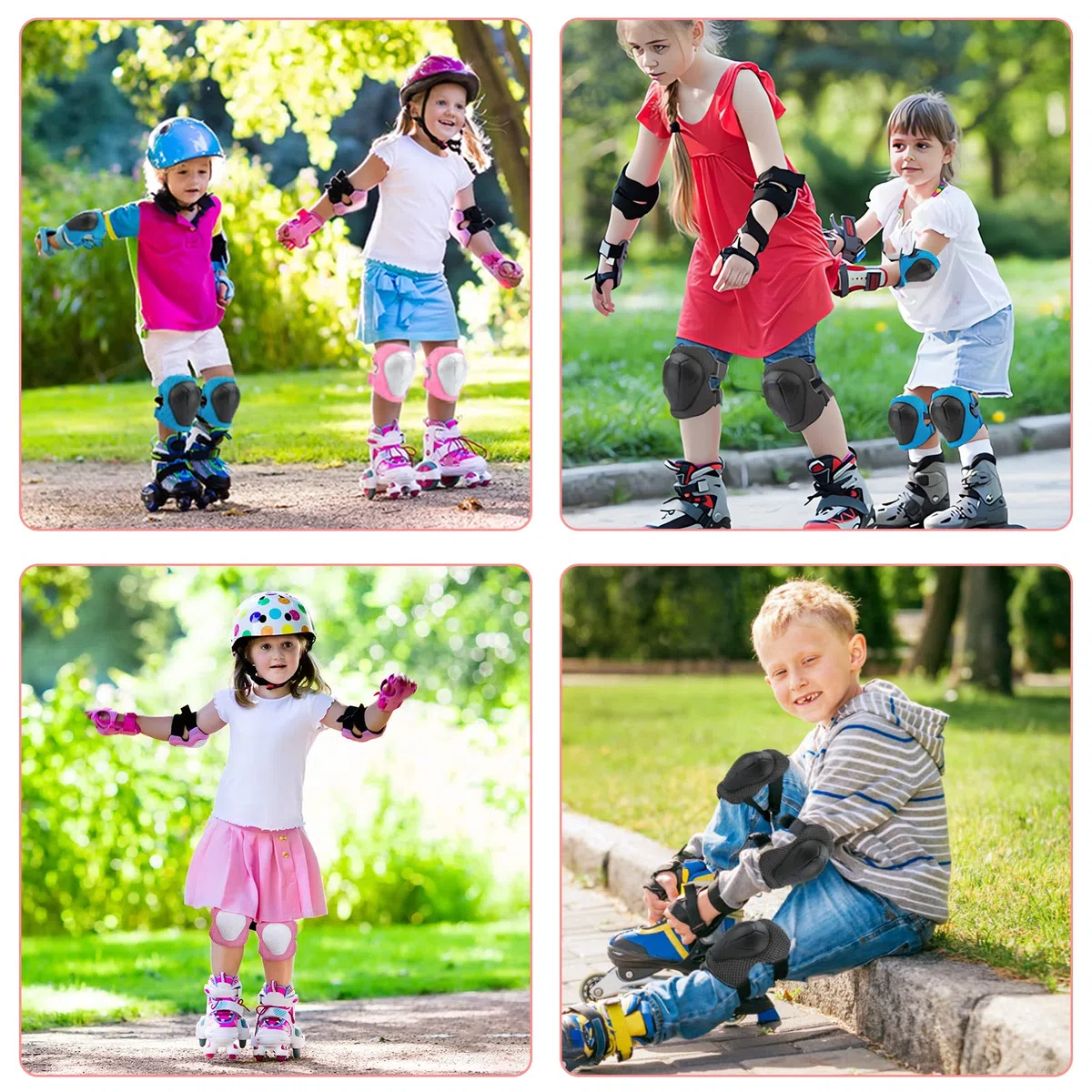 Equipo de Protección Infantil 6PCS, Set Rodilleras Coderas y Muñequeras Set de Protección Infantil, Juego de Protecciones para Ciclismo, Monopatín, Escalada, Esqui y Otros Deportes
