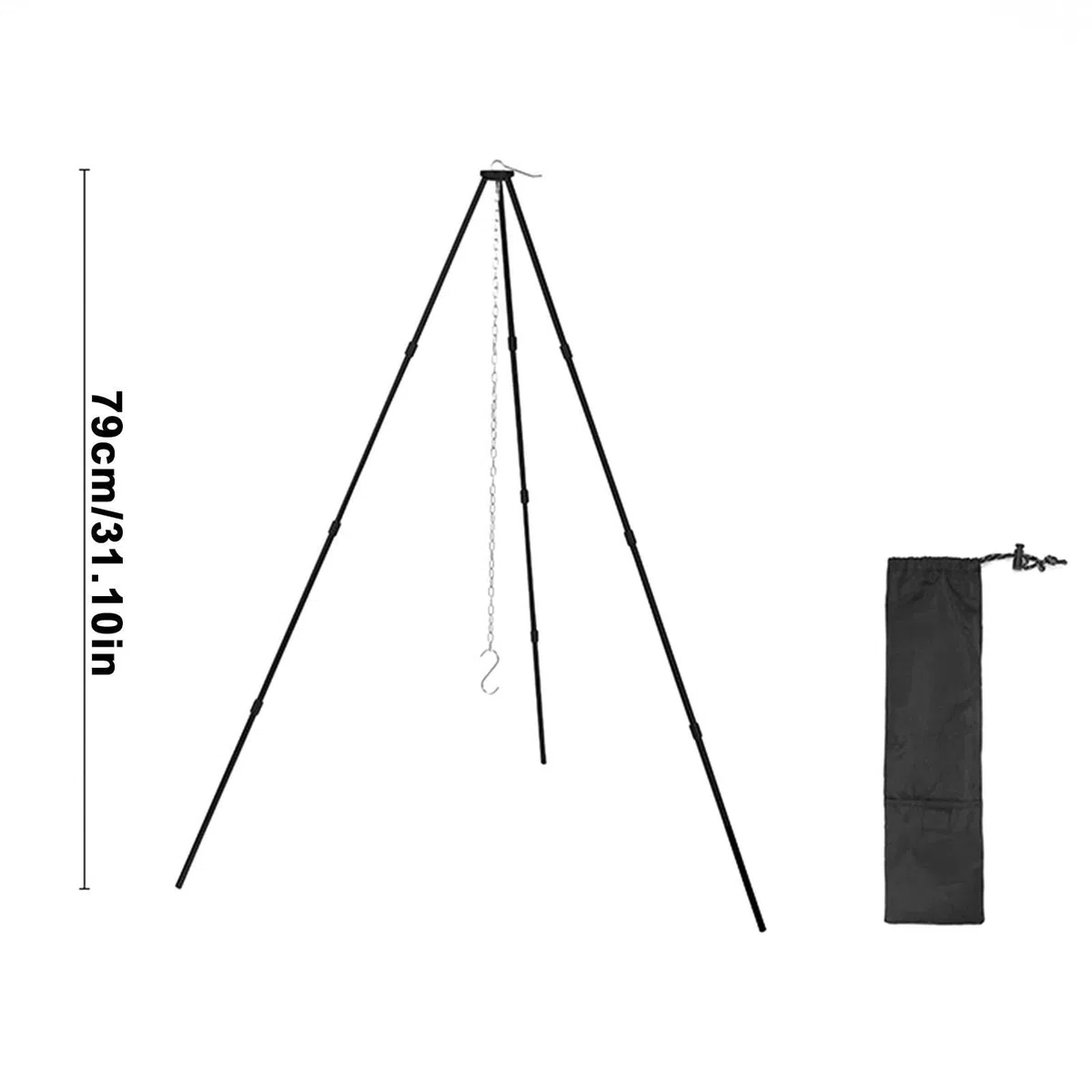Trípode para cocinar sobre el fuego, accesorios de camping, campamento al aire libre con cadena ajustable, aleación de aluminio, equipo de supervivencia ligero y plegable
