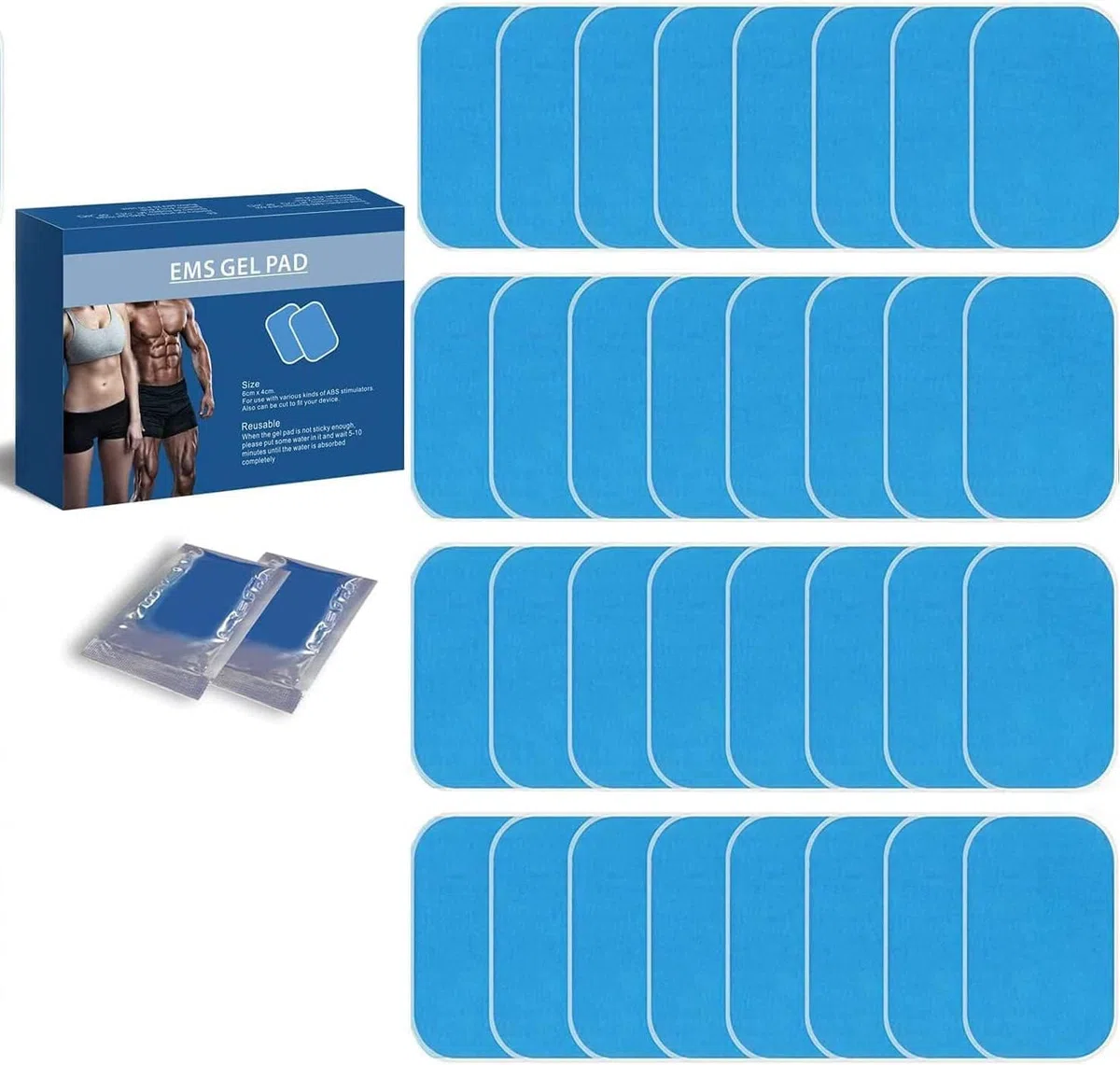 EMS Gel Pads para Electroestimulador Muscular, EMS Gel Hojas para Estimulador Muscular Abdominales, Masajeador Eléctrico Cinturó Repuesto de Repuesto Accesorios 32 Piezas