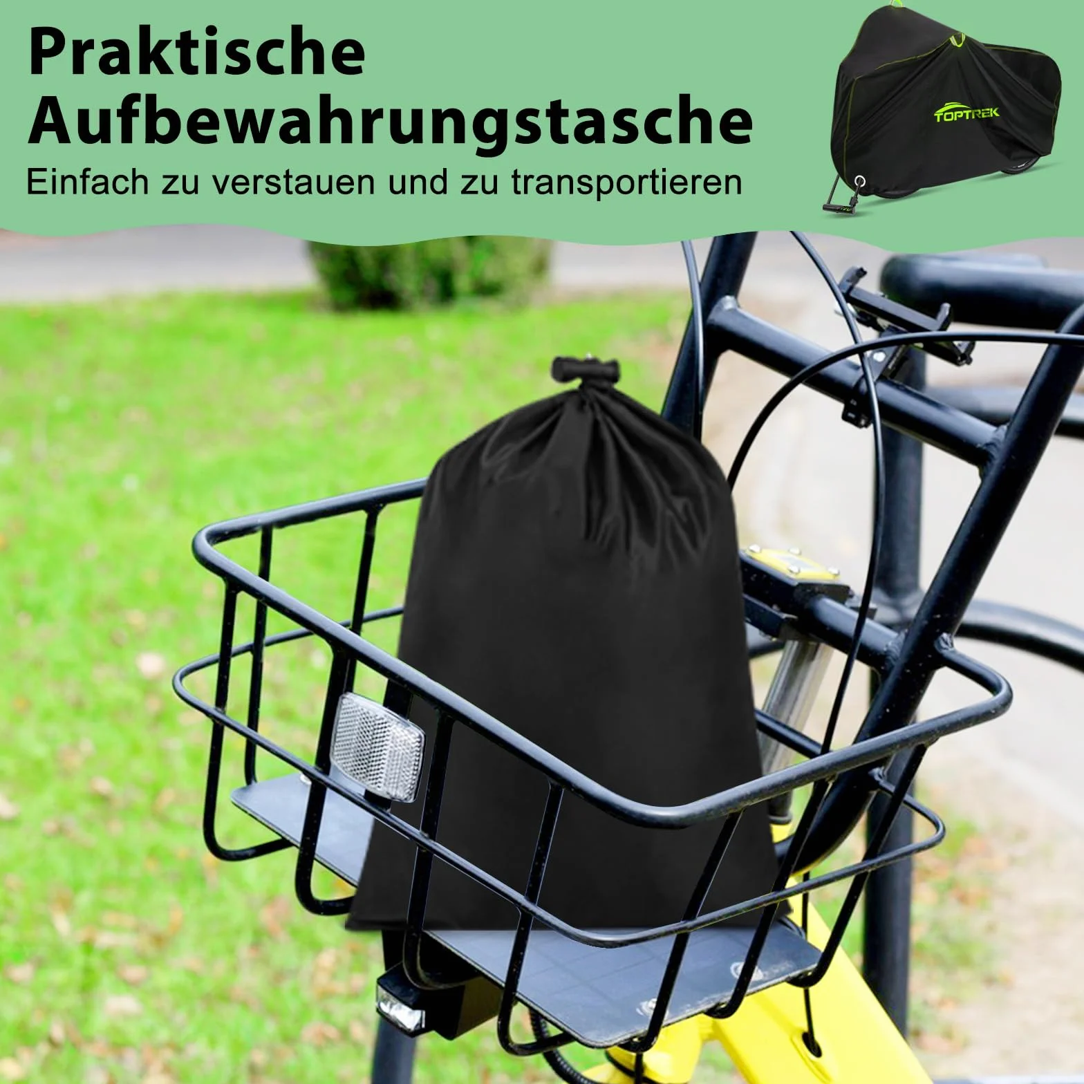 toptrek Funda para bicicleta 210D de tela Oxford, para exteriores, de alta calidad, con ojales, protección solar, resistencia al desgarro con bolsa (negro, 200 x 110 x 70 cm para 1 bicicleta)